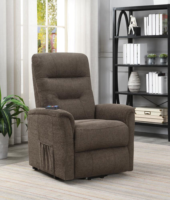 Henrietta Power Lift Recliner with Storage Pocket Brown