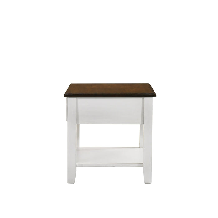 EVANDER END TABLE WITH DRAWER-TWO TONE CREME/BROWN