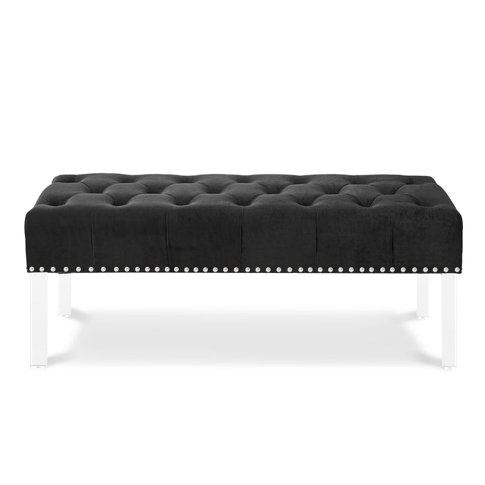 VIVIAN BLACK VELVET BENCH WITH CRYSTAL BUTTONS