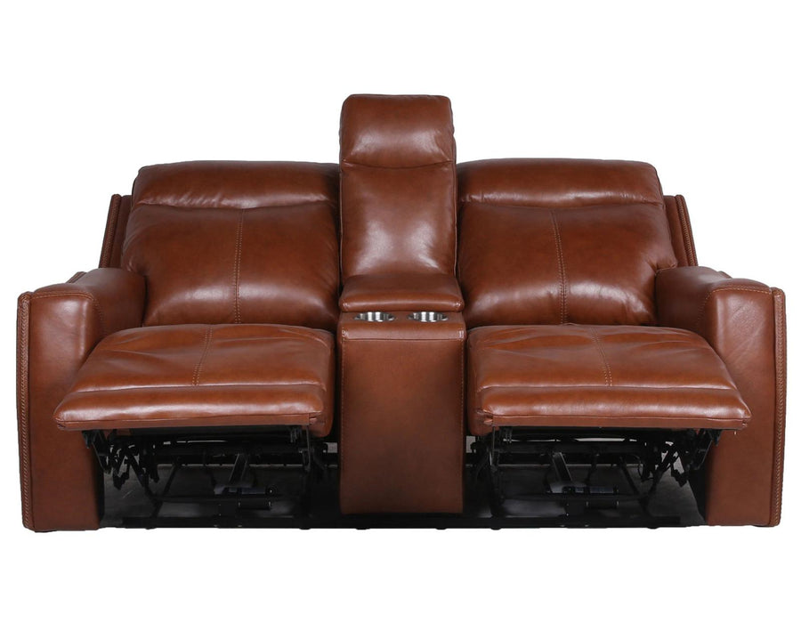 Steve Silver Natalia Leather Dual Power Reclining Console Loveseat in Coach