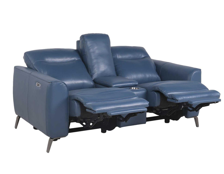 Steve Silver Sansa Leather Dual Power Reclining Console Loveseat in Ocean Blue