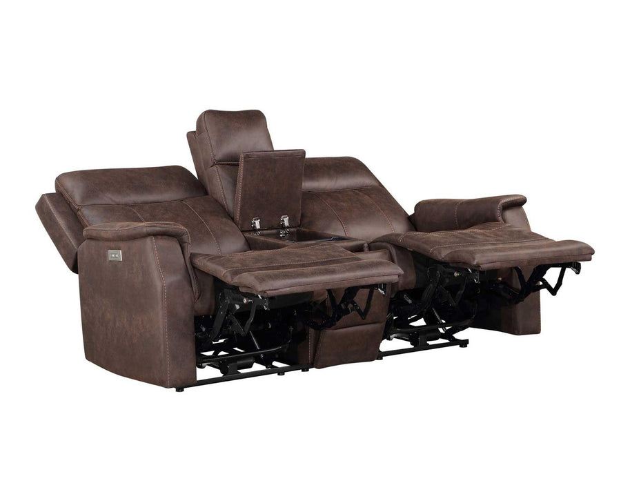 Steve Silver Valencia Dual Power Leatherette Reclining Console Loveseat in Walnut