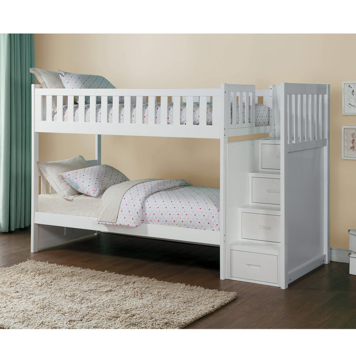 Galen (4) Twin/Twin Step Bunk Bed in White - B2053SBW-1*