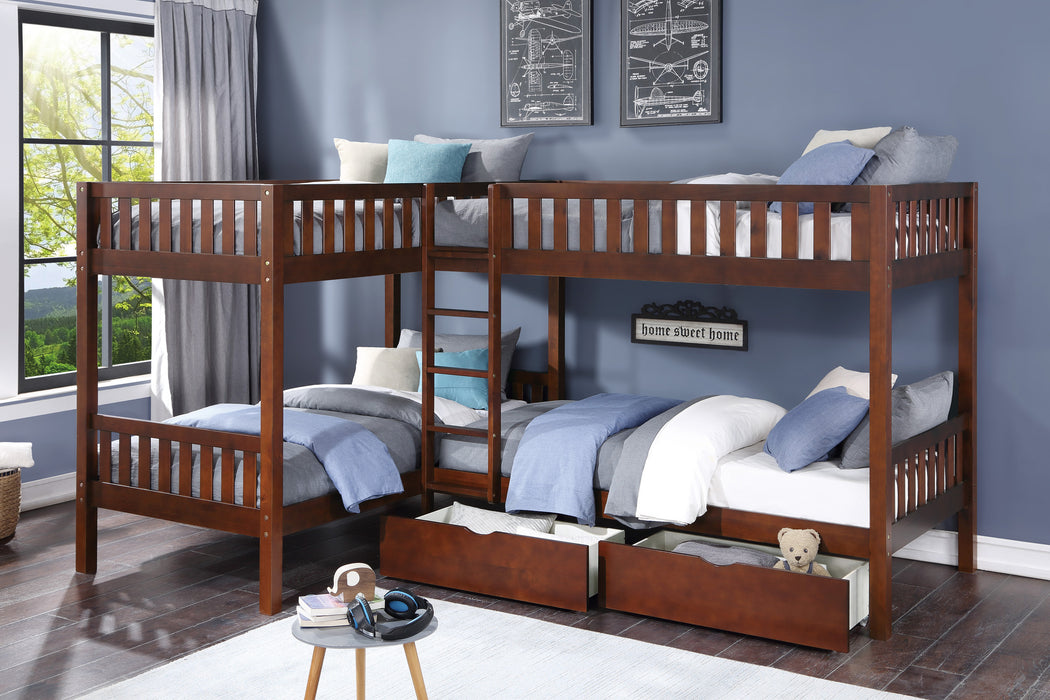 Rowe (4) Corner Bunk Bed with Storage Boxes in Cherry - B2013CNDC-1T*